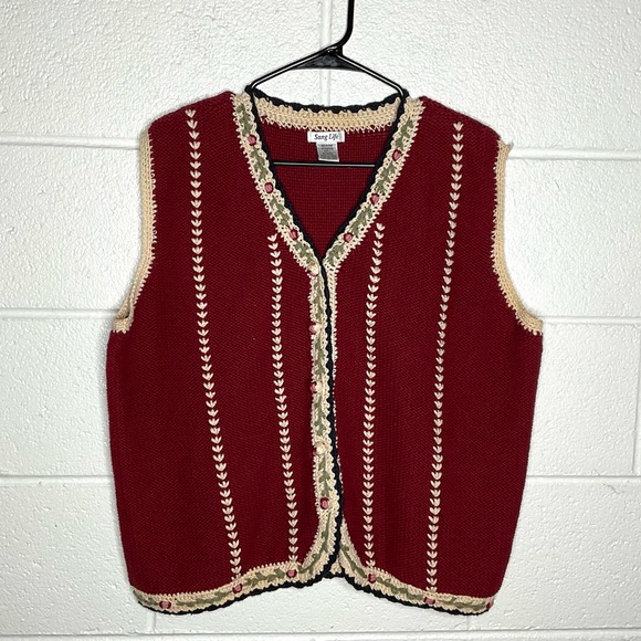 Sweaters - < Vintage “Sang Life” Red Knit Sweater Vest >